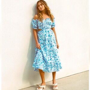 “SABO” Zara Floral Smocked Back Cut Out Midi Dress